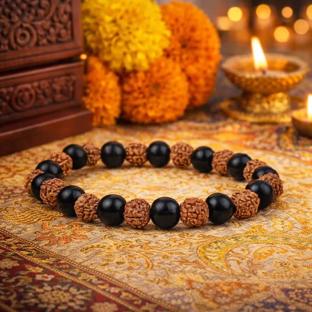 Rudraksha & Black Onyx Baed Bracelet
