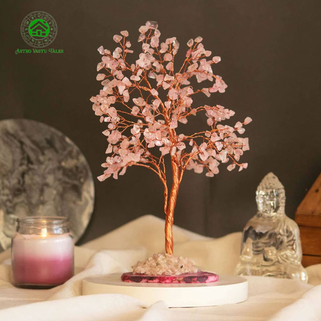 Rose Quartz Crystal Tree Of Life With Agate Base