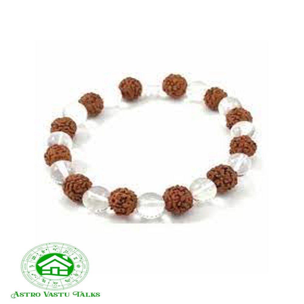 5 Mukhi Rudraksha White Crystal Bracelet